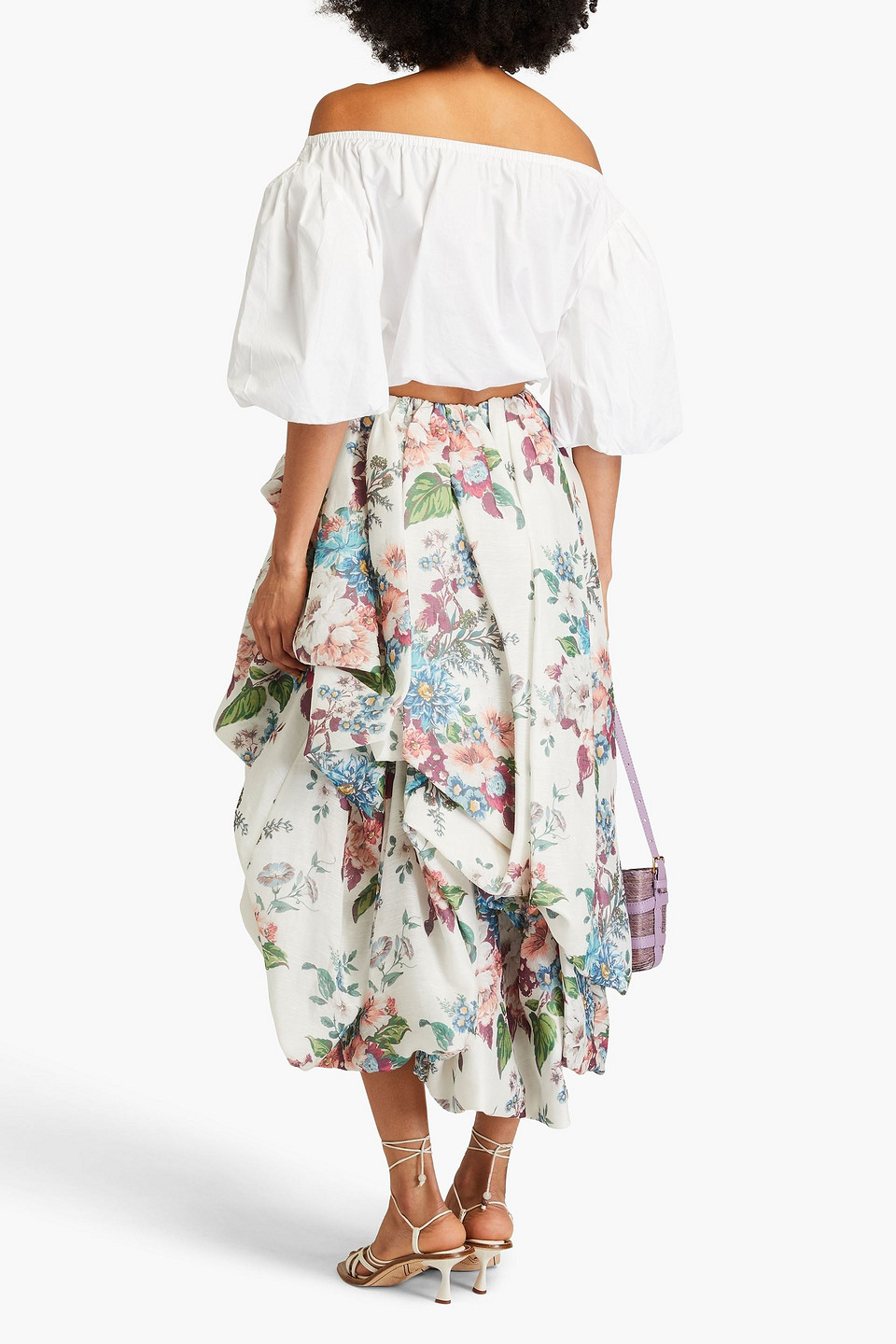 Zimmermann Draped Linen And Silk-blend Gauze Midi Skirt In Off-white