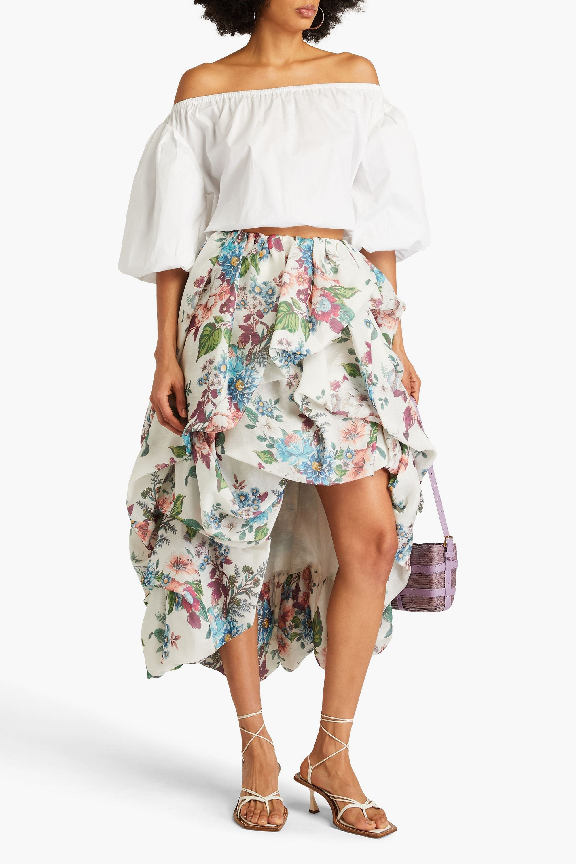 Zimmermann Draped linen and silk-blend gauze midi skirt