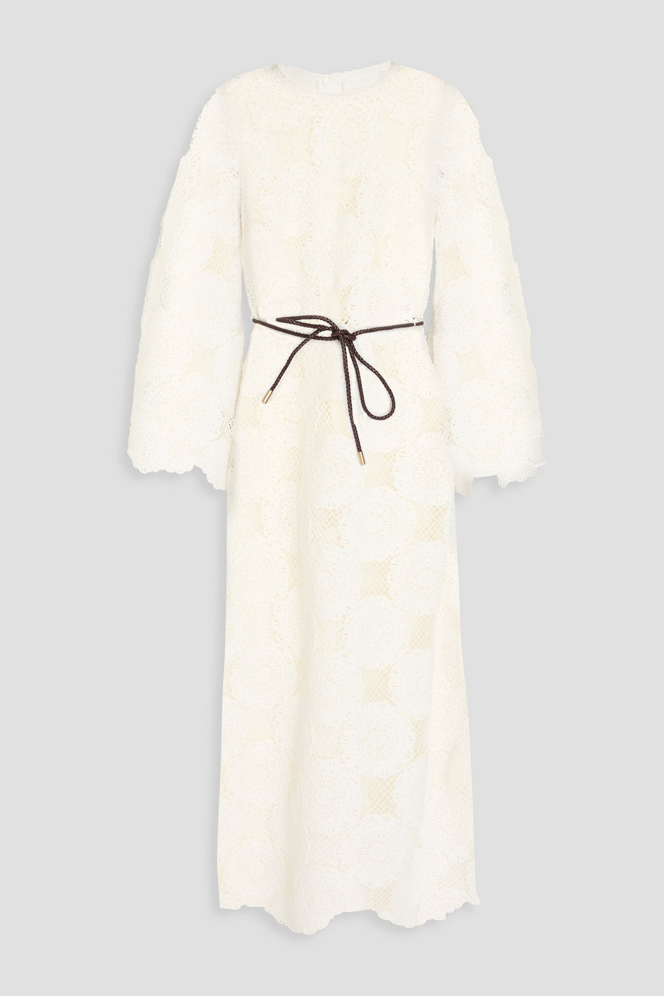 Zimmermann Belted Crochet Midi Dress In Ivory