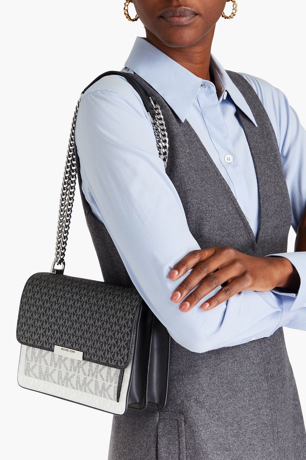MICHAEL MICHAEL KORS フェイクテクスチャードレザー ショルダーバッグ メタリック ロゴプリント