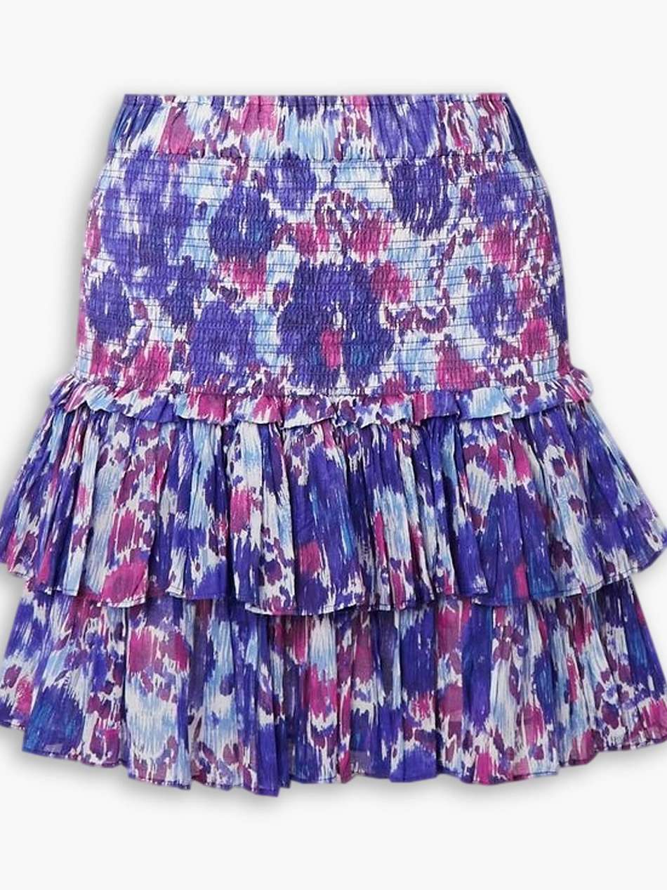 naomi shirred tiered ruffled printed cotton-voile mini skirt
