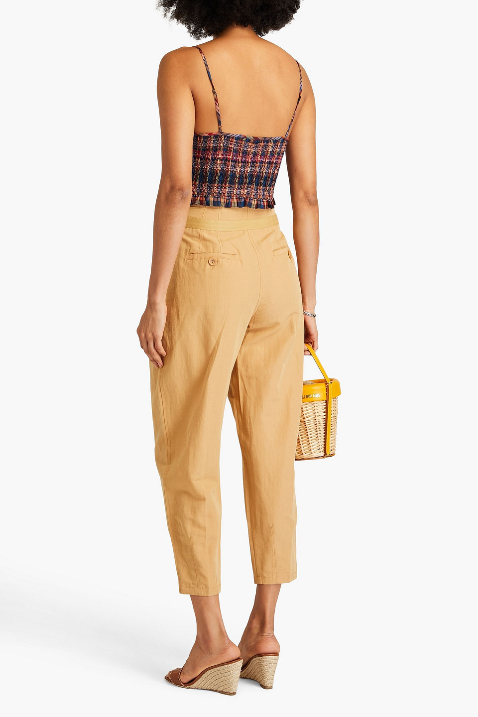 Shop Ulla Johnson Alda Cropped Cotton, Linen And Silk-blend Tapered Pants In Sand