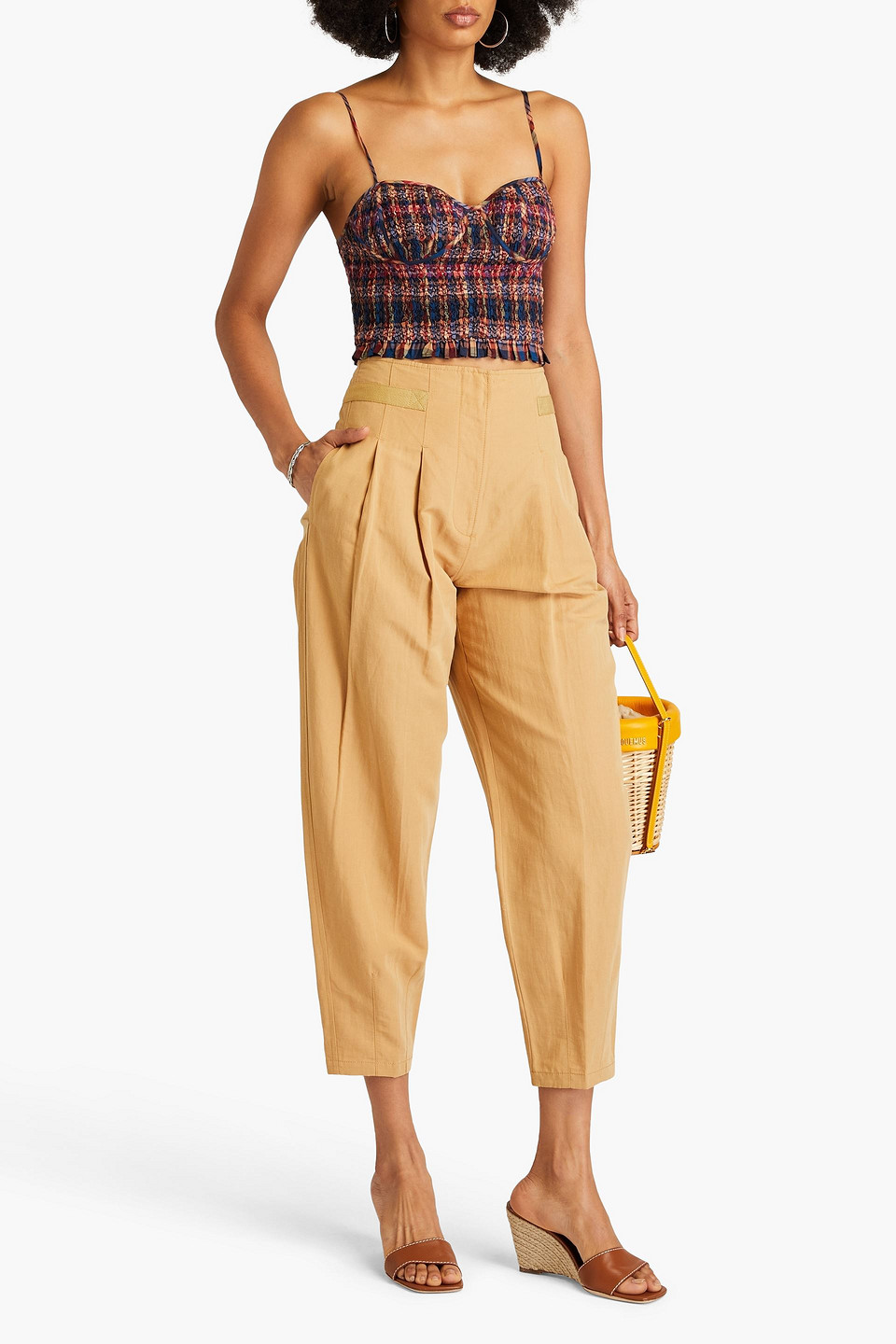 Shop Ulla Johnson Alda Cropped Cotton, Linen And Silk-blend Tapered Pants In Sand