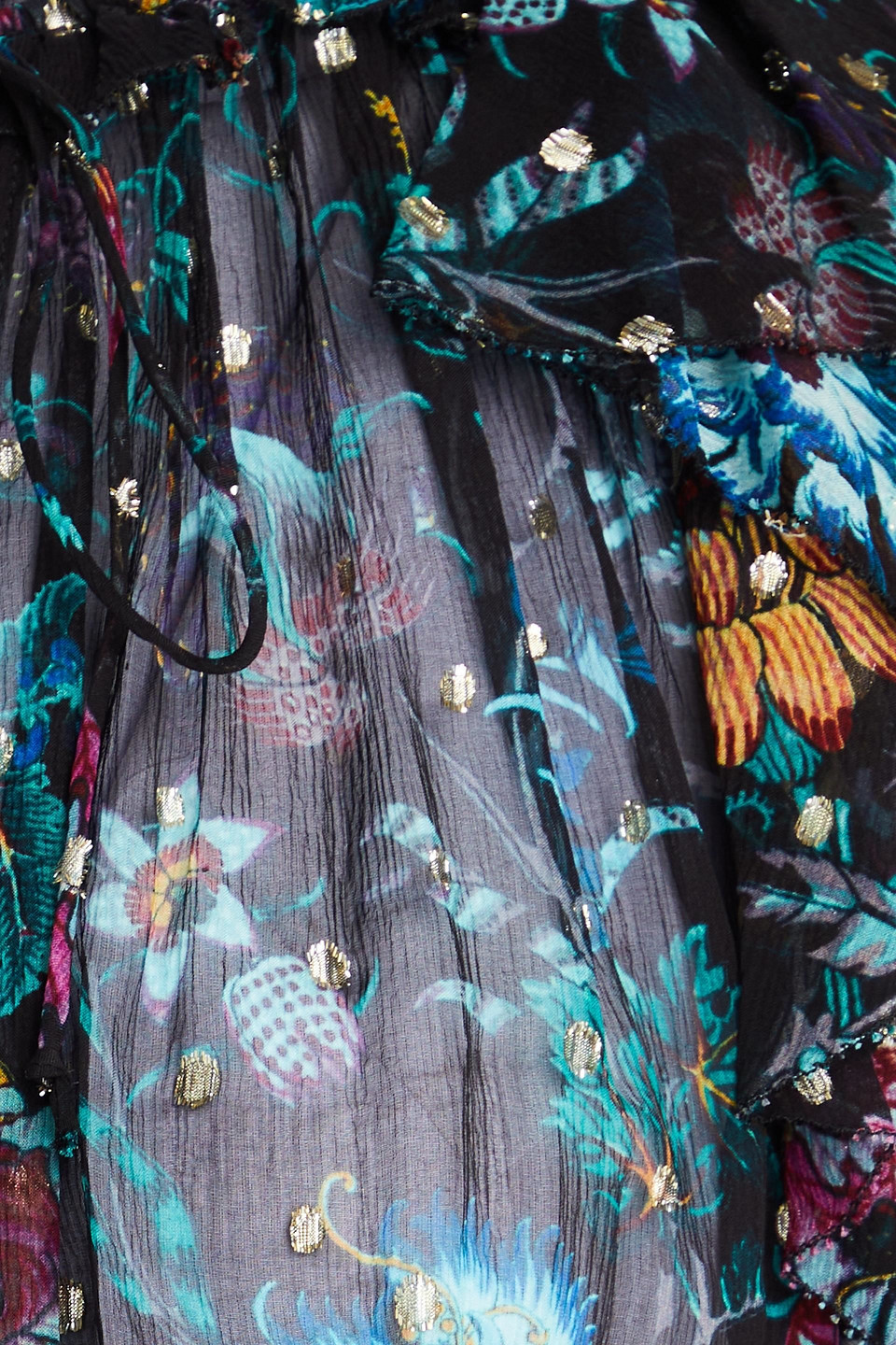 Ulla Johnson Dominique Split-neck Floral Silk Chiffon Top In Black
