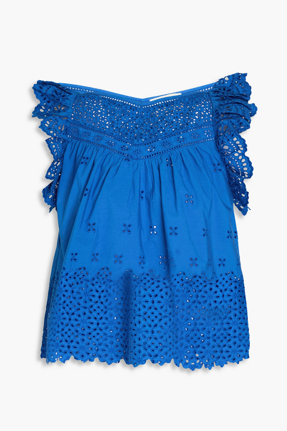Ulla Johnson Leona Broderie Anglaise Cotton Top In Cobalt Blue