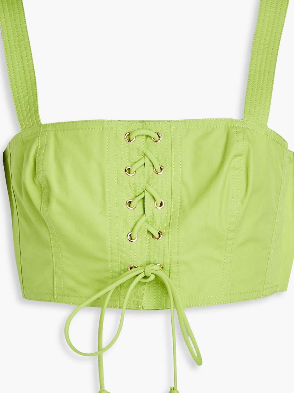 isla cropped lace-up cotton-poplin top