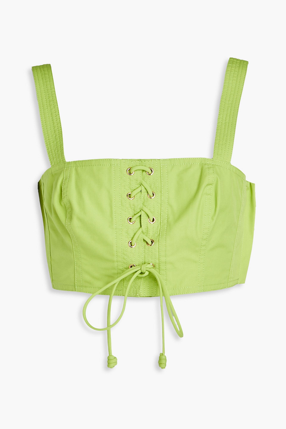 Ulla Johnson Isla Lace-up Cotton-poplin Bra Top In Lime Green