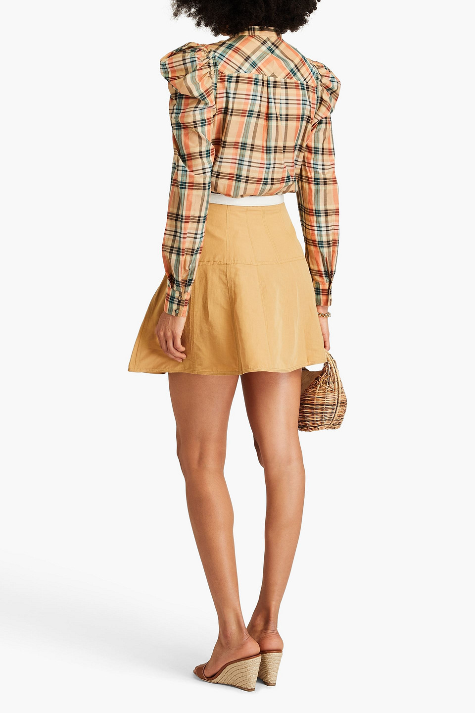 Ulla Johnson Langley Checked Cotton And Silk-blend Blouse In Beige