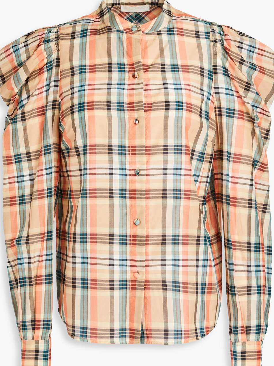 langley checked cotton and silk-blend blouse