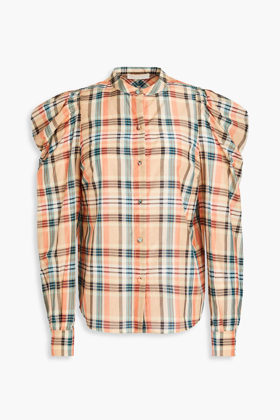 Ulla Johnson Langley Checked Cotton And Silk-blend Blouse In Beige