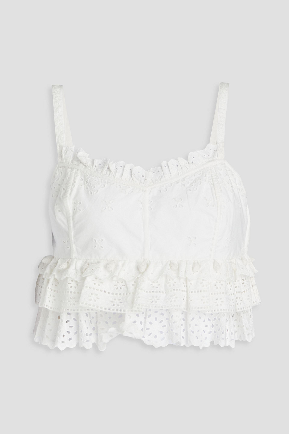 Ulla Johnson Clarissa Cropped Ruffled Broderie Anglaise Cotton Top In Off-white