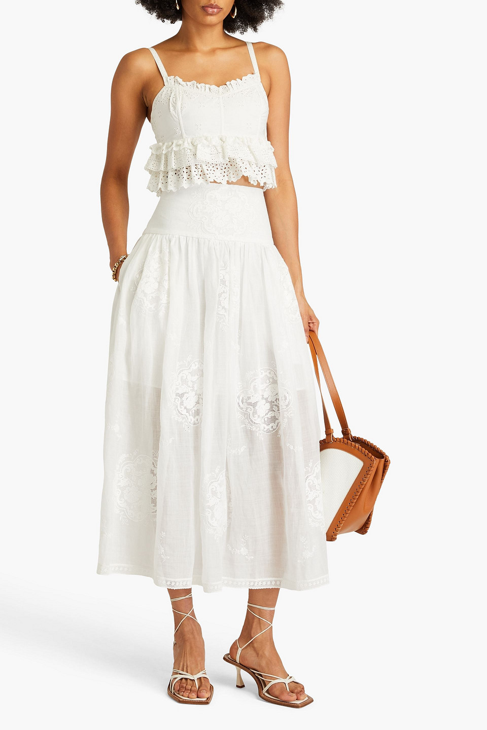 Ulla Johnson Clarissa Cropped Ruffled Broderie Anglaise Cotton Top In Off-white