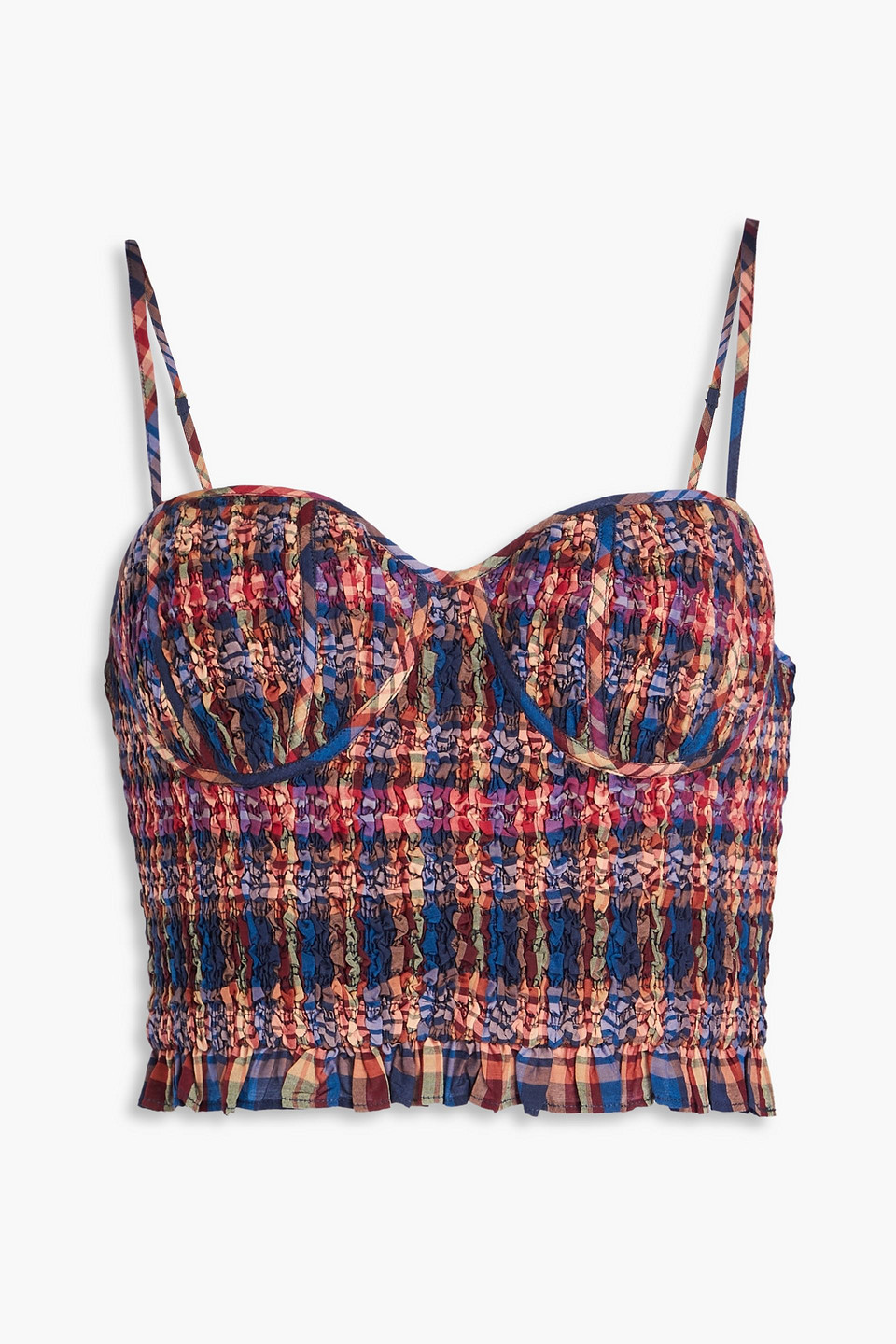 Ulla Johnson Liv Cropped Checked Cotton And Silk-blend Top In Multicolor