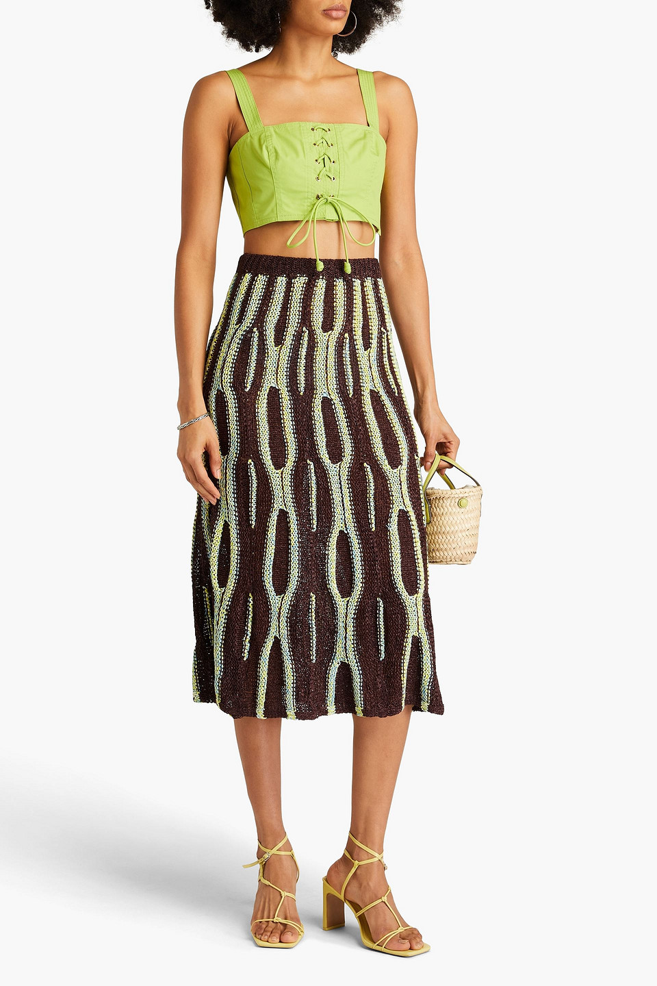 Shop Ulla Johnson Open-knit Midi Skirt In Dark Brown