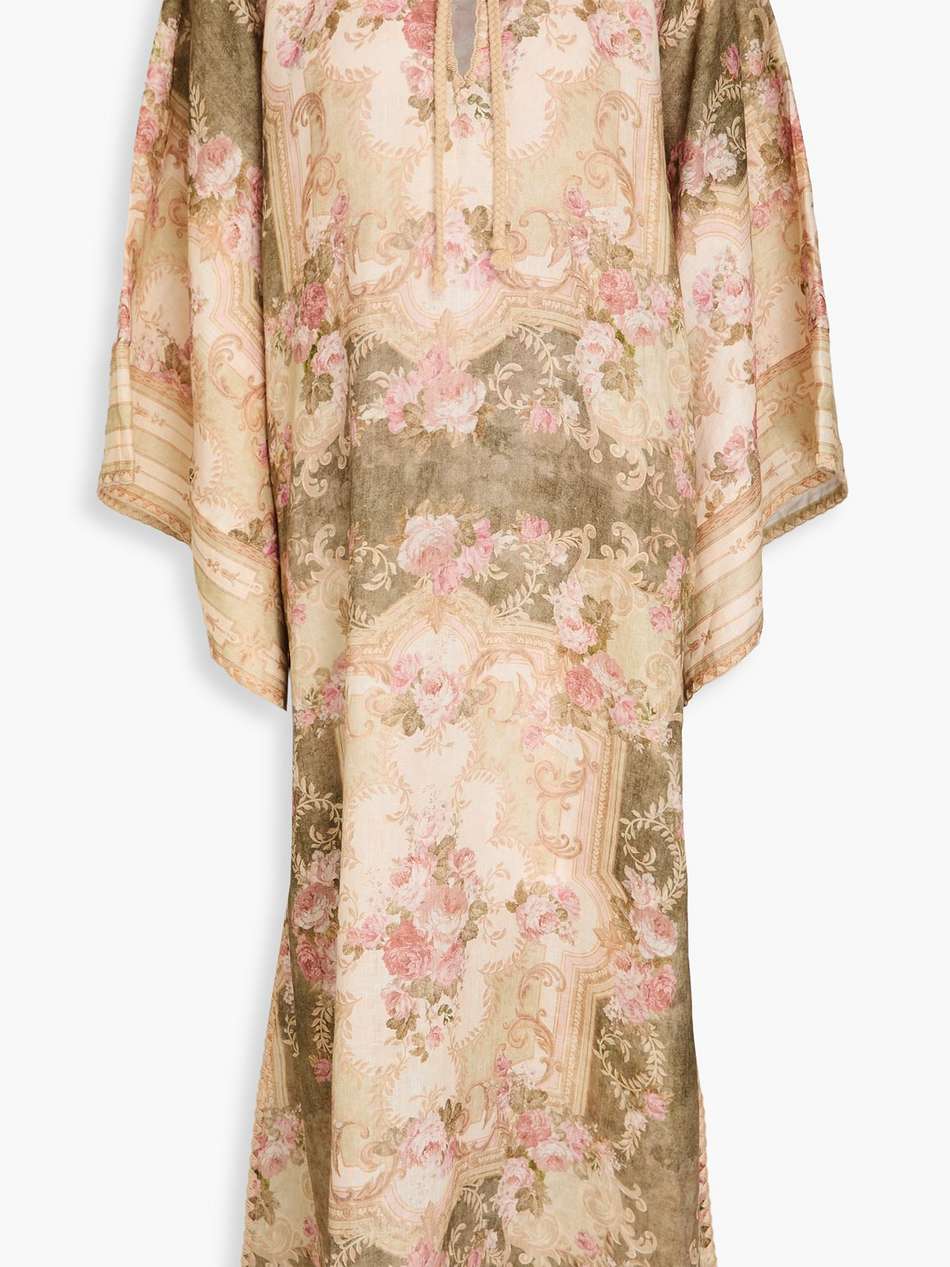 floral-print linen kaftan