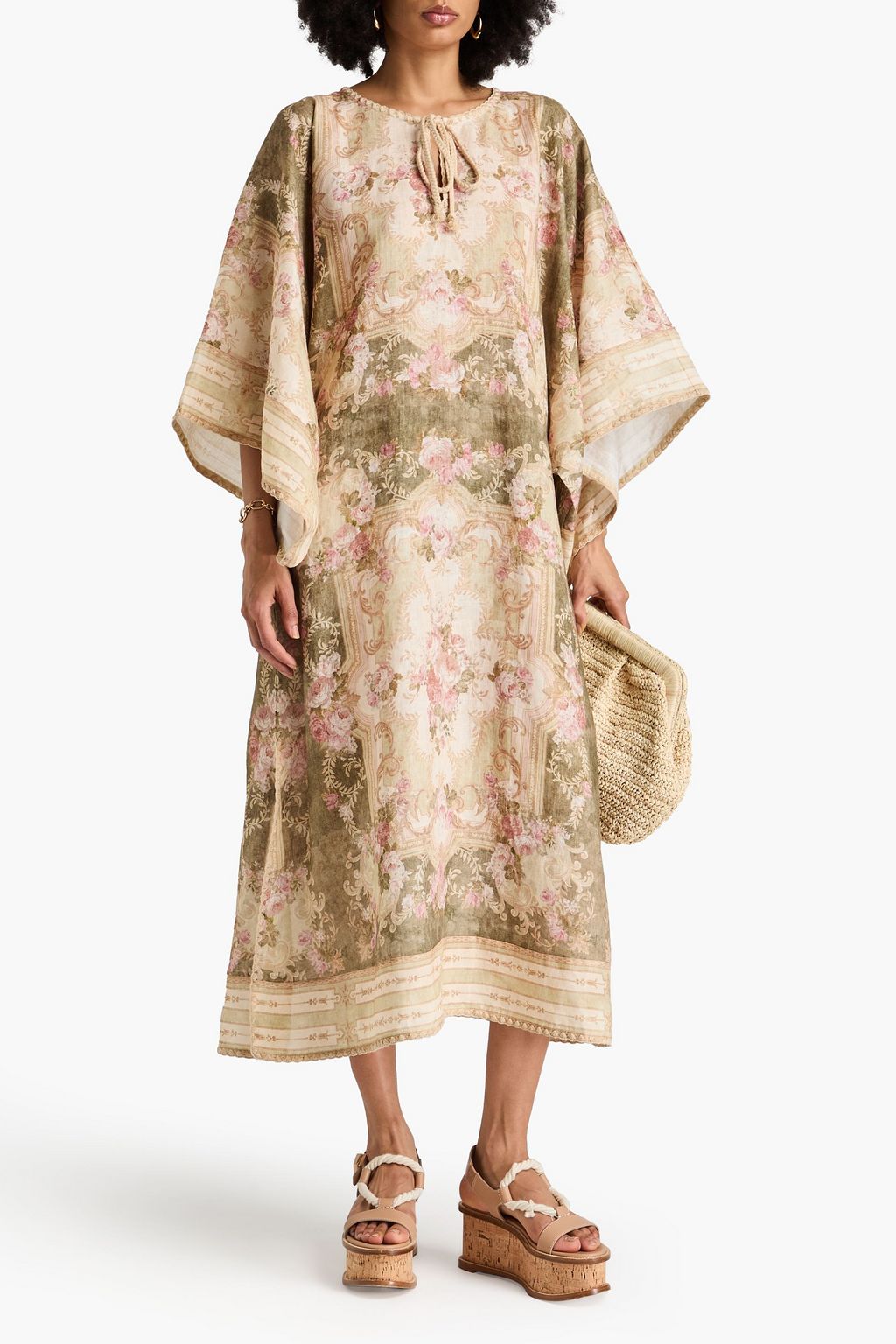 ZIMMERMANN قفطان من الكتّان مزين بطبعة الأزهار