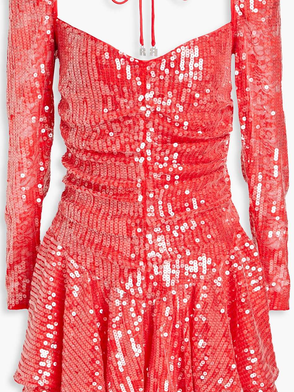 ruffled sequined lace mini dress