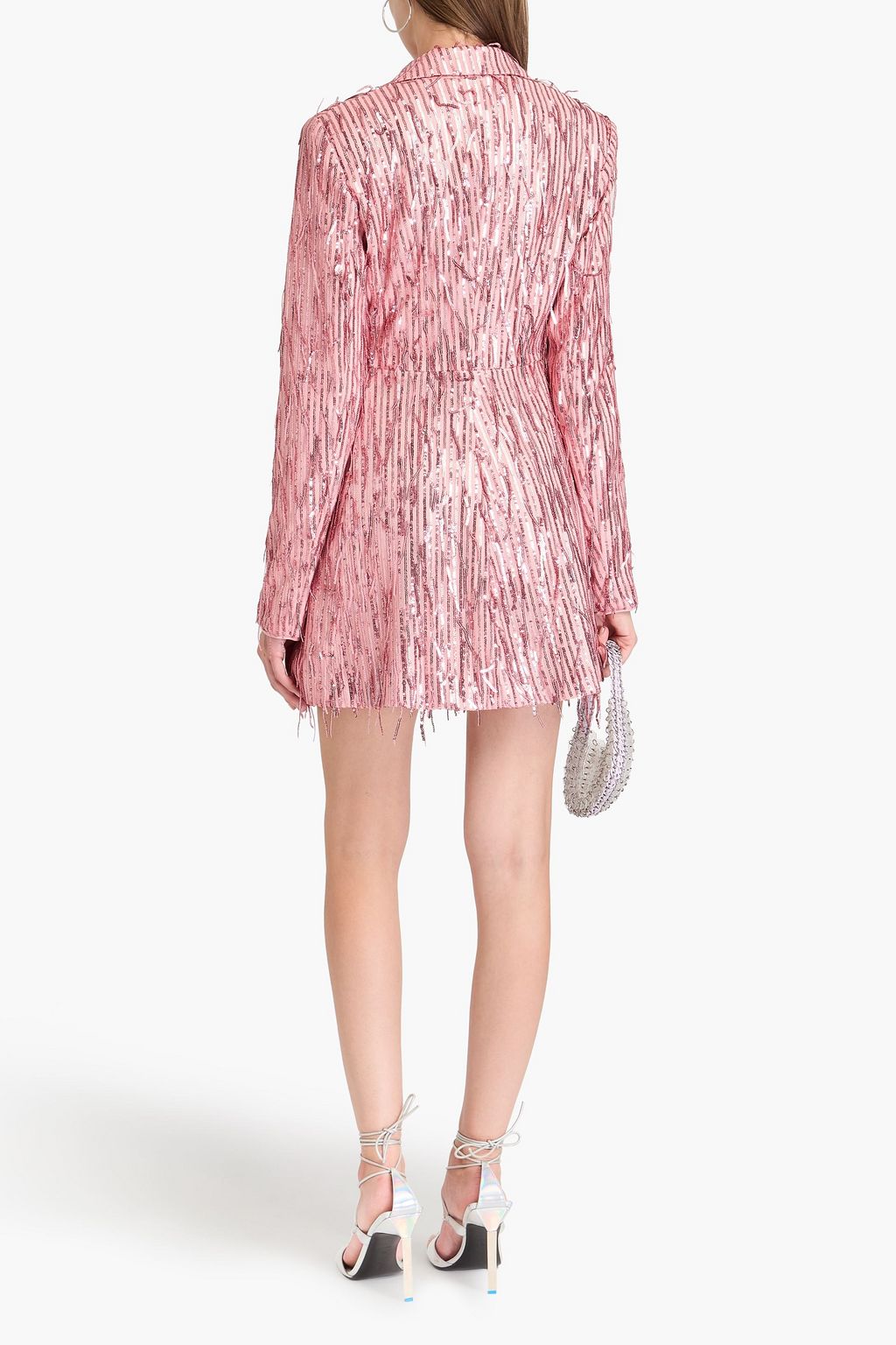 ROTATE BIRGER CHRISTENSEN Fringed sequined stretch-tulle mini tuxedo dress
