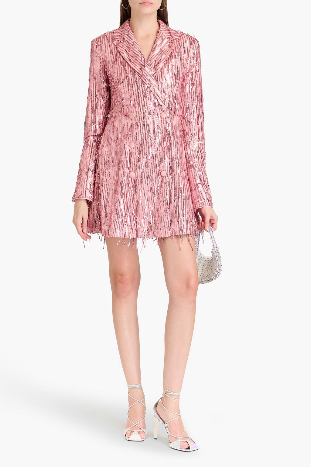 ROTATE BIRGER CHRISTENSEN Fringed sequined stretch-tulle mini tuxedo dress
