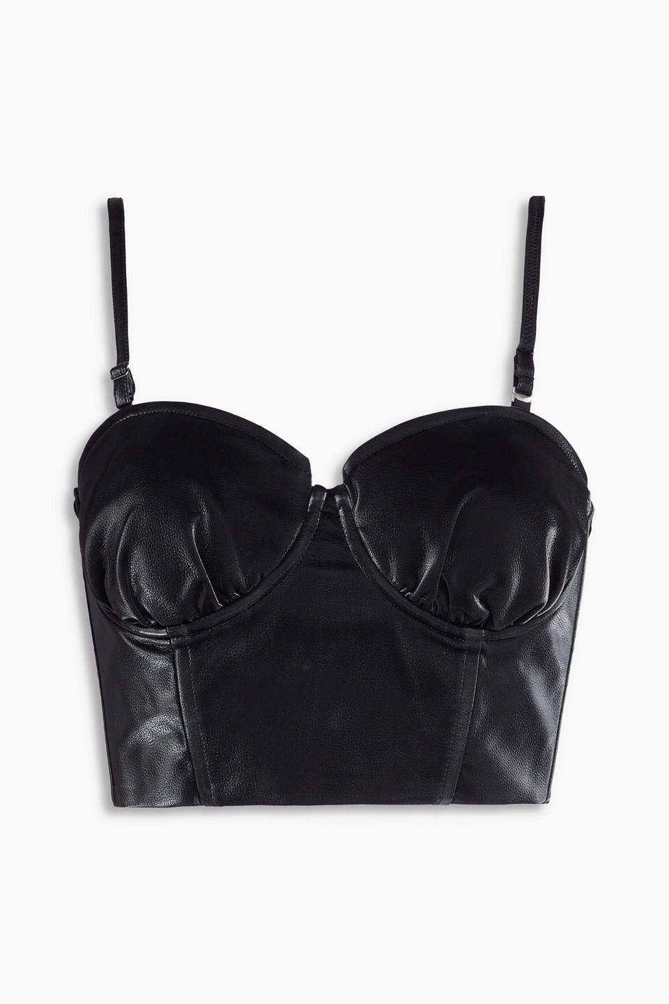 Rotate Birger Christensen Coated Corset Crop Top In Black