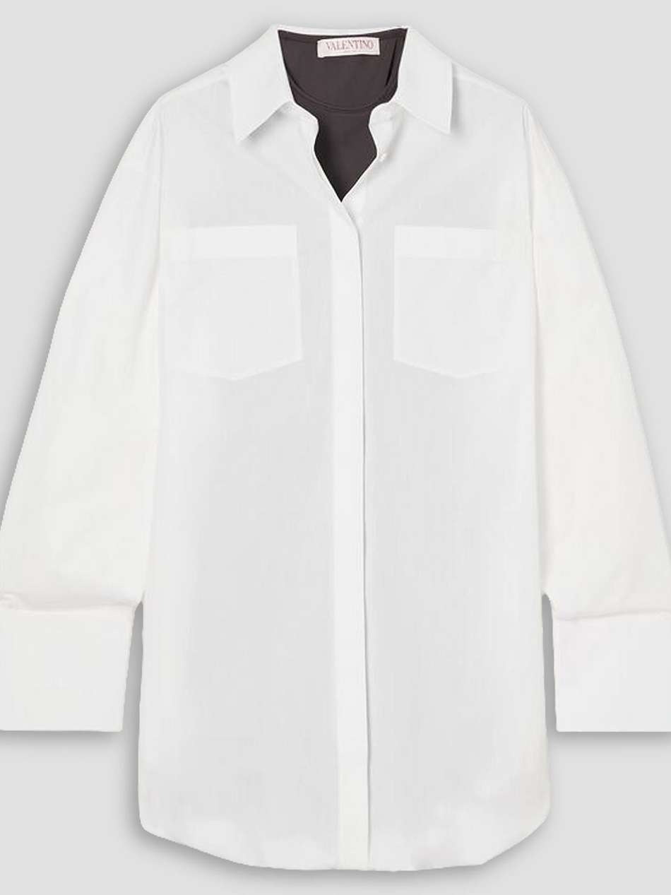 layered cotton-poplin and stretch-jersey mini shirt dress
