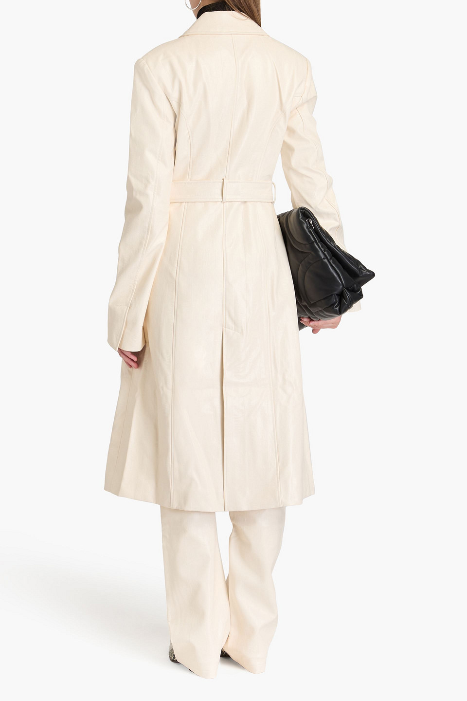 Rotate Birger Christensen Belted Faux Leather Coat In Ecru