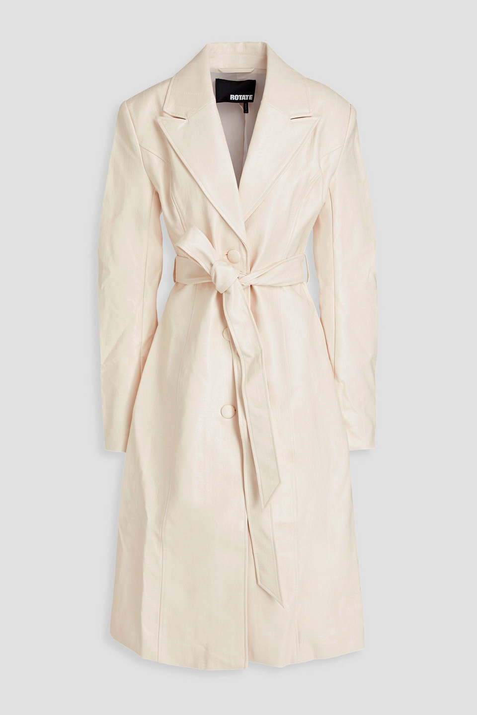 Rotate Birger Christensen Belted Faux Leather Coat In Ecru
