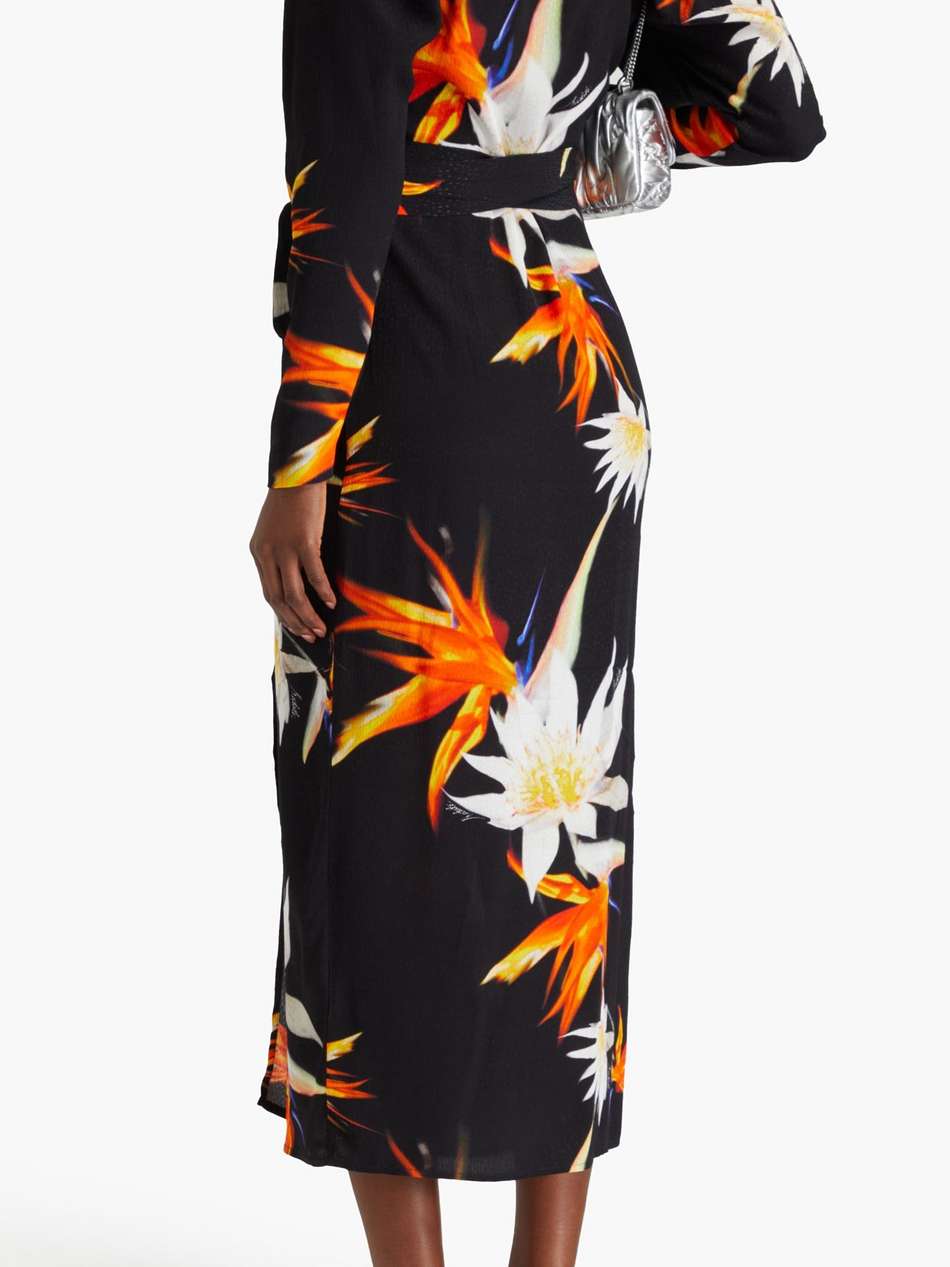 floral-print satin-jacquard midi wrap dress