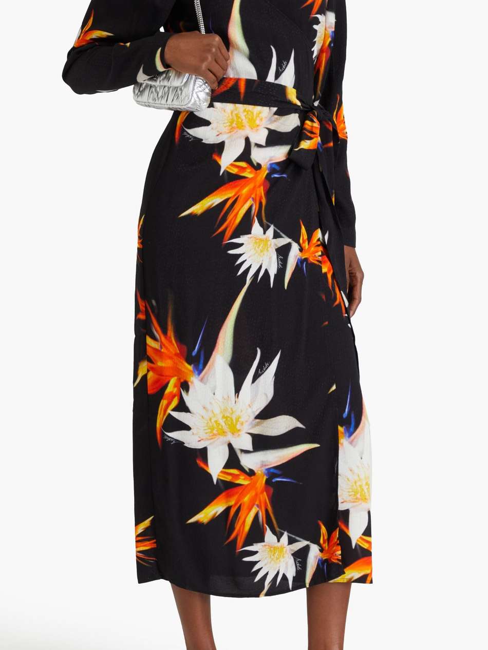 floral-print satin-jacquard midi wrap dress