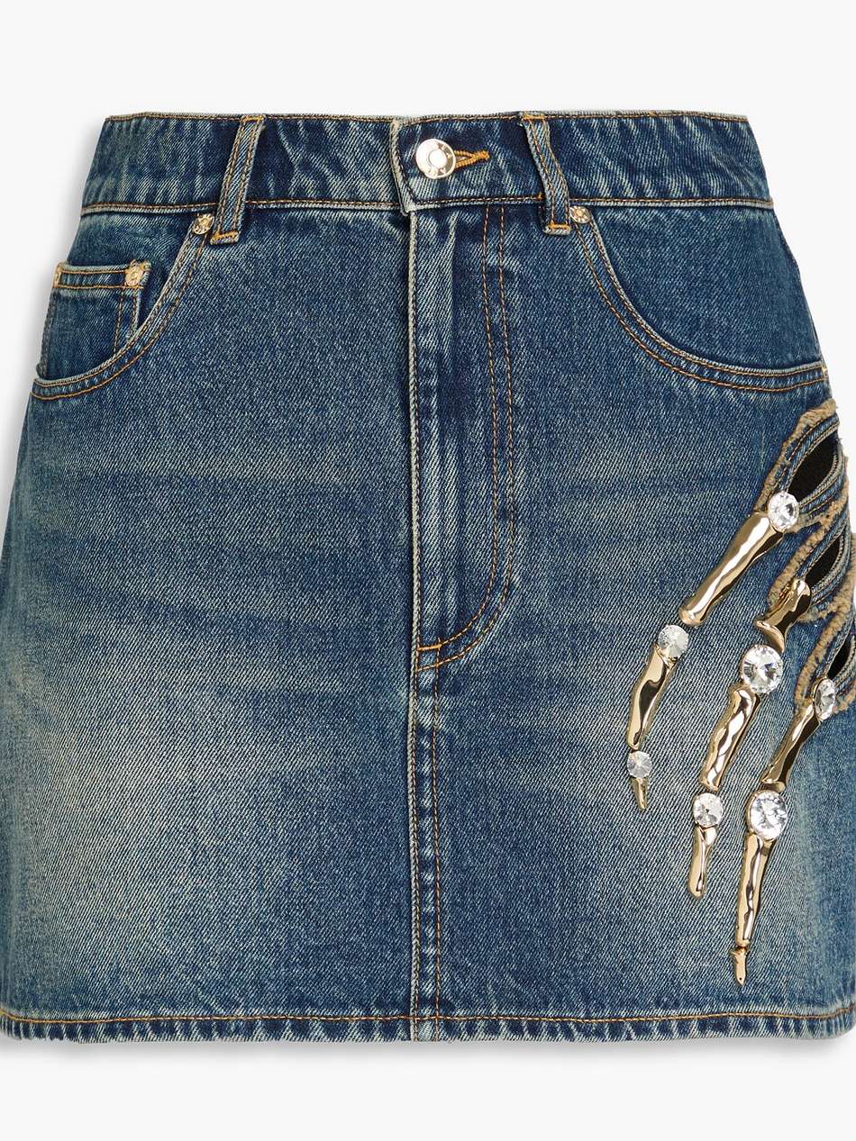 cutout embellished denim skirt