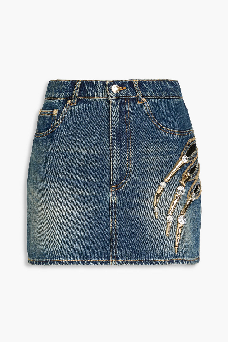 Shop Area Cutout Embellished Denim Skirt In Mid Denim