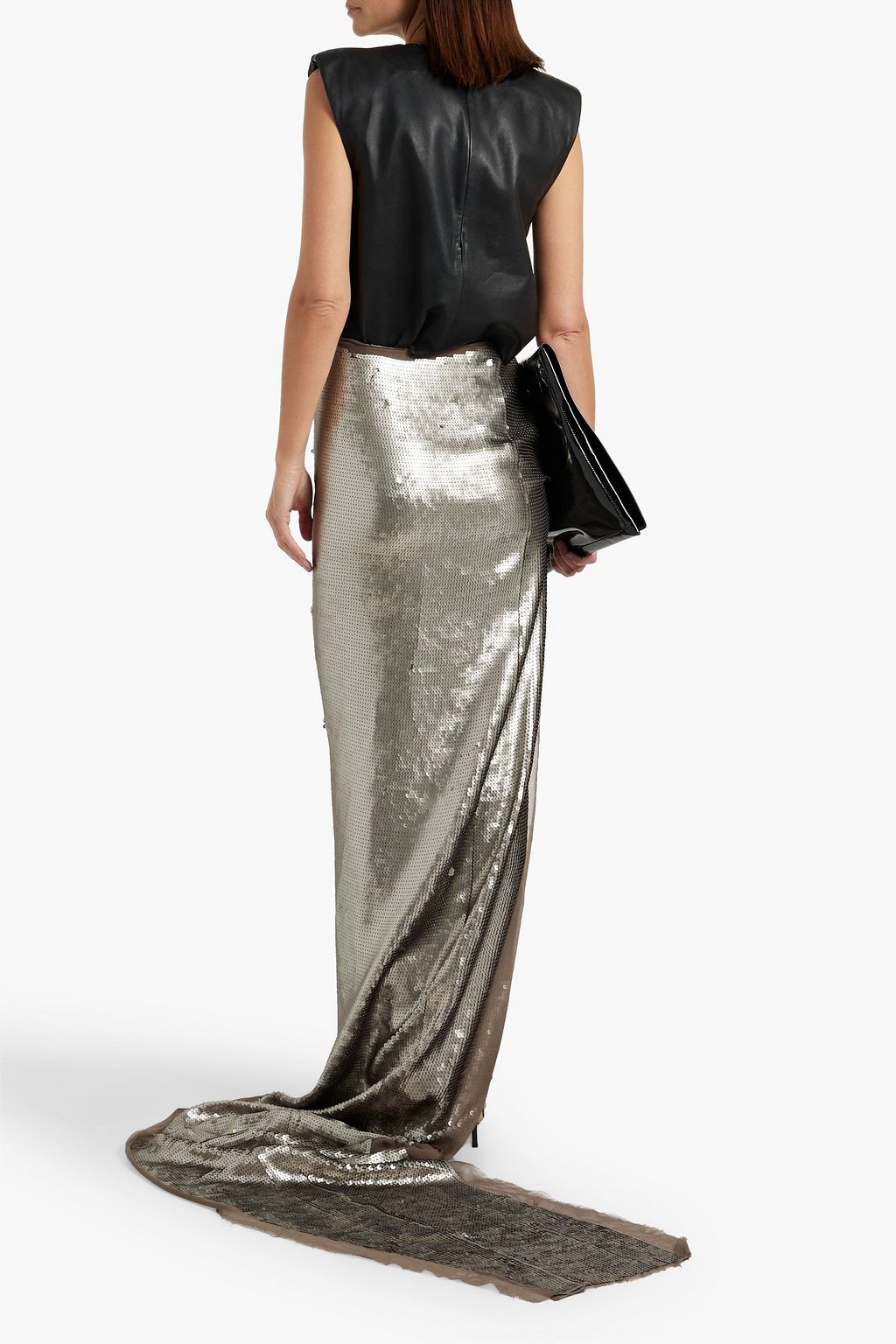 RICK OWENS Ruched sequined tulle maxi skirt