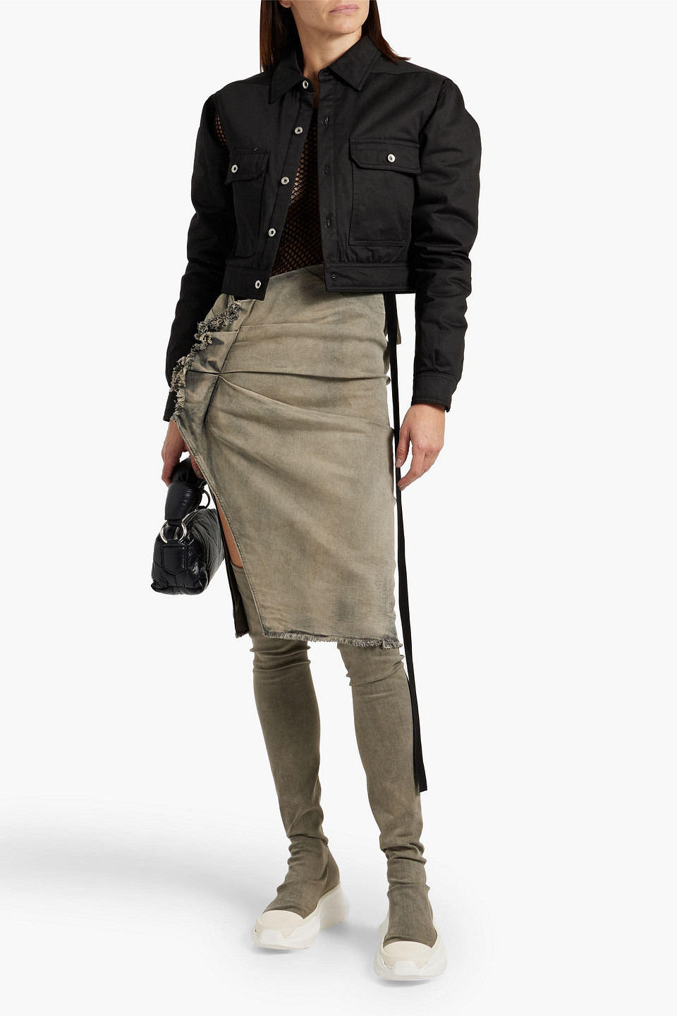 Rick Owens Cropped Denim Jacket In Black