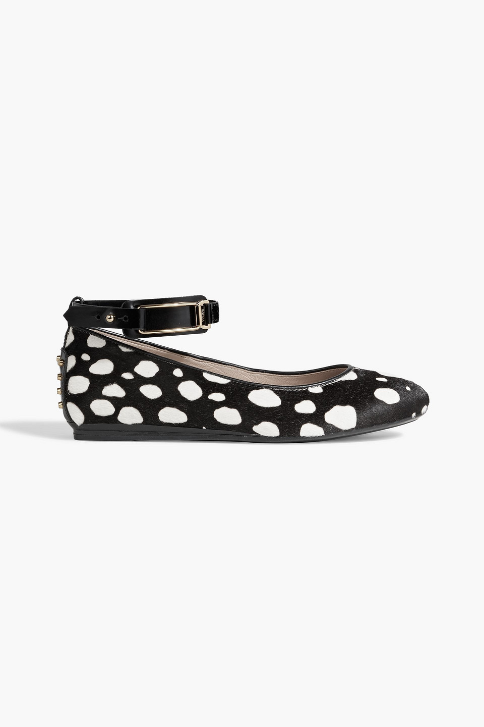 Tod's Studded Printed Calf Hair Ballet Flats In Black