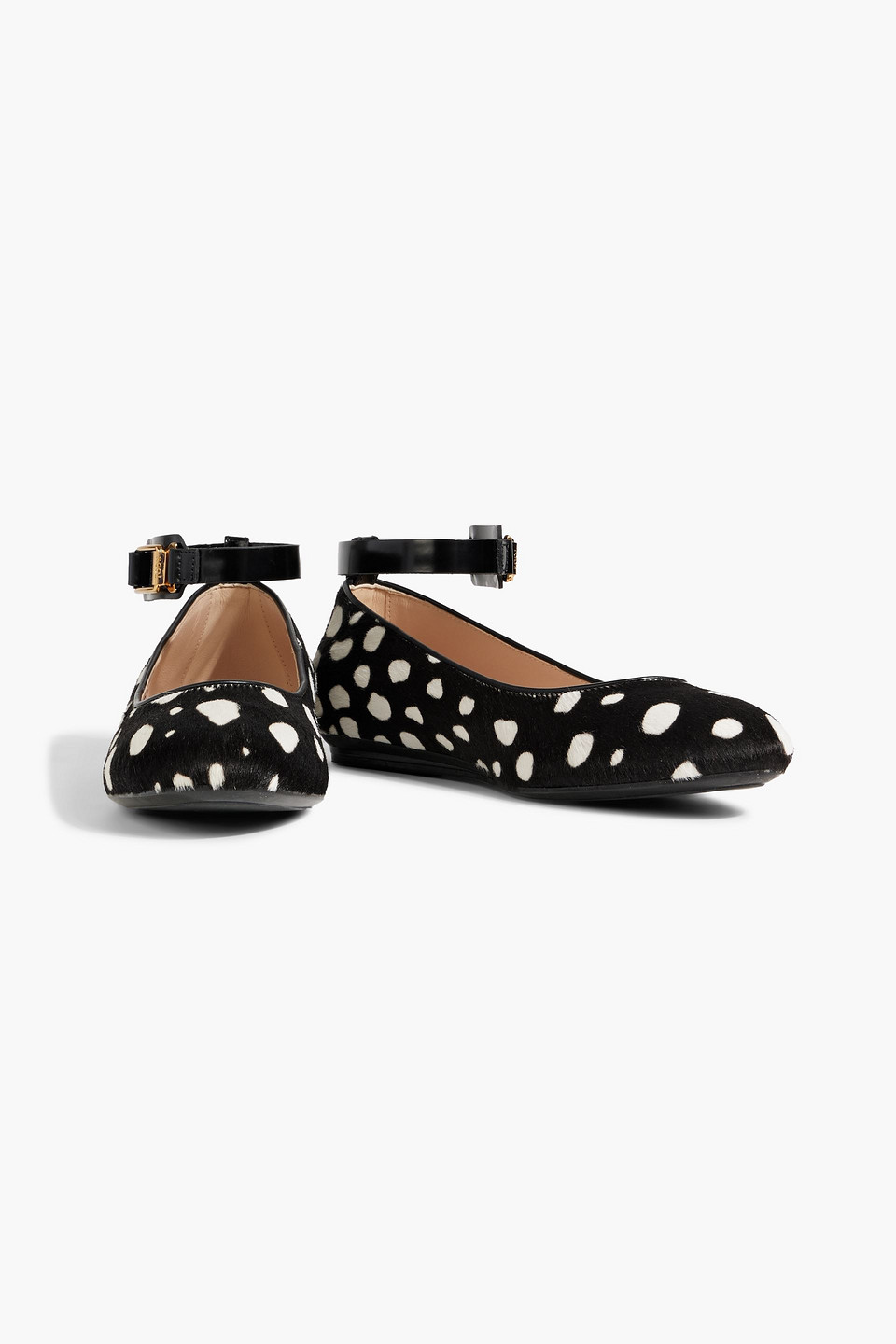 TOD'S STUDDED PRINTED CALF HAIR BALLET FLATS