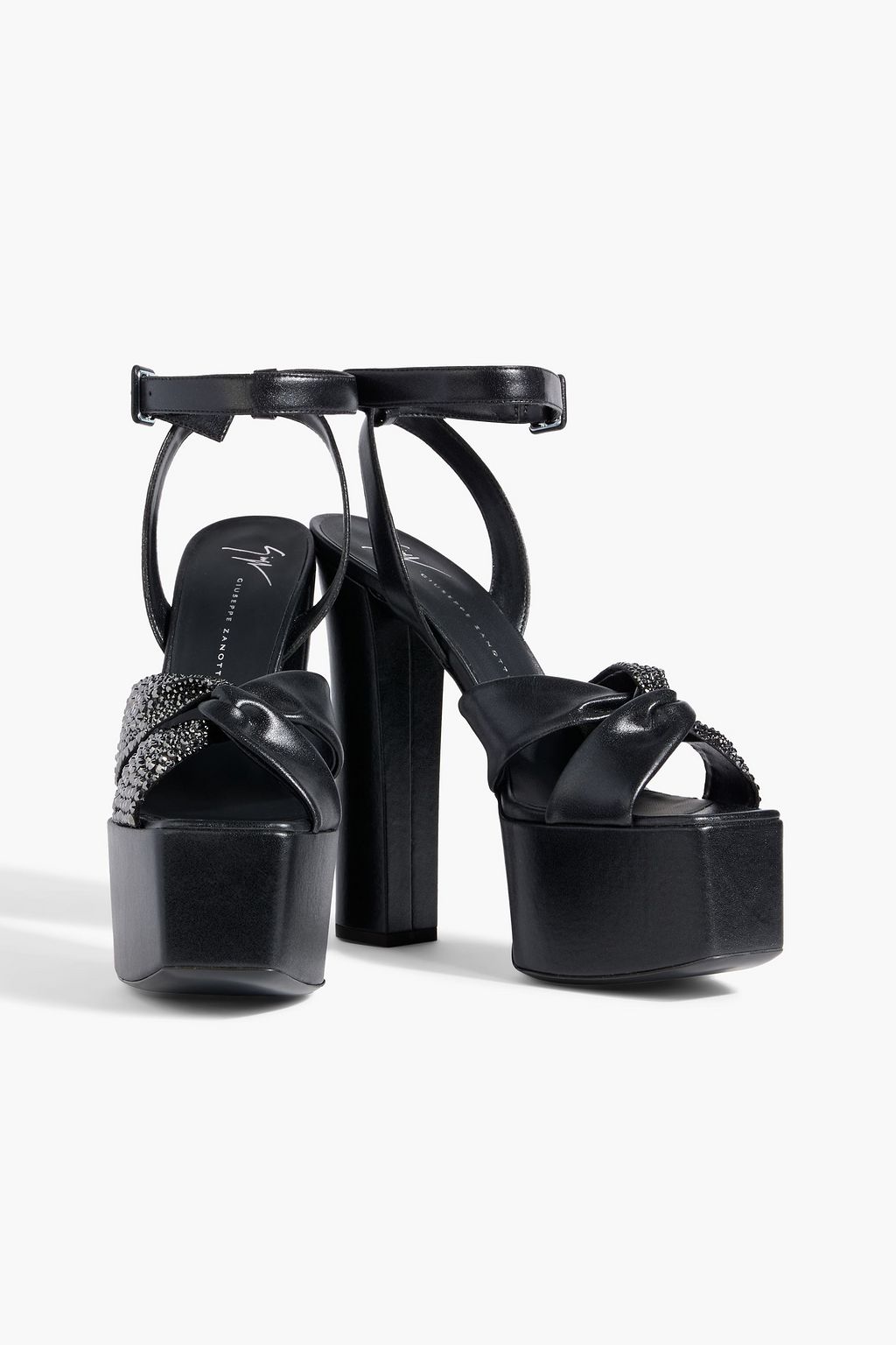 GIUSEPPE ZANOTTI Souree embellished metallic faux leather platform sandals