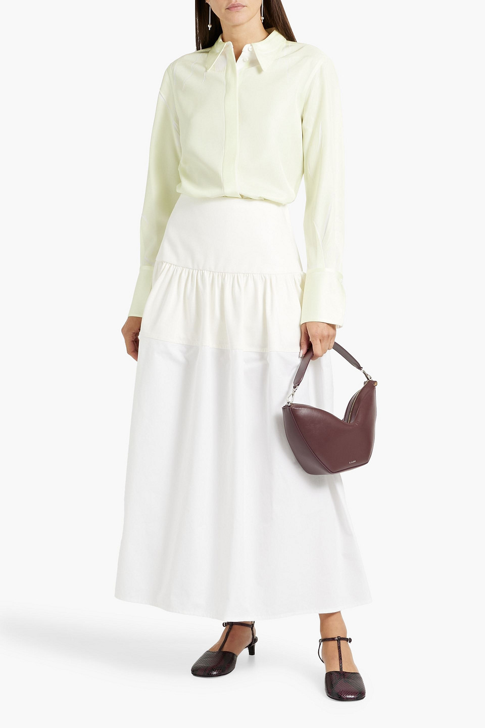 Jil Sander Tiered Cotton-twill And Cotton-poplin Midi Skirt In White