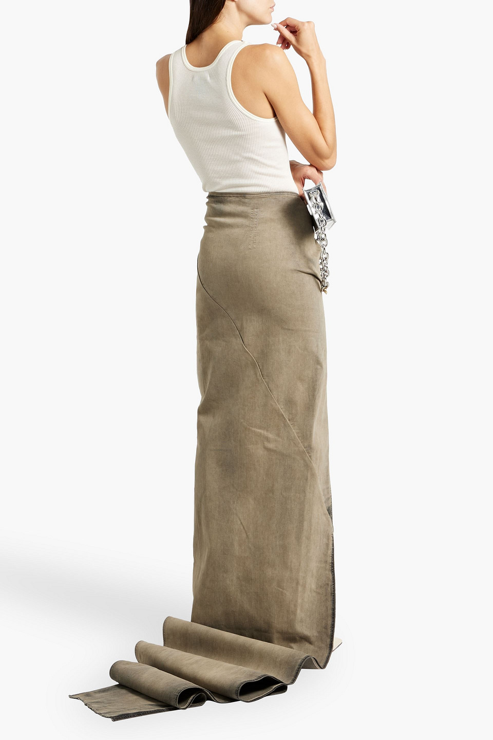 Rick Owens Pleated Denim Maxi Skirt In Mushroom