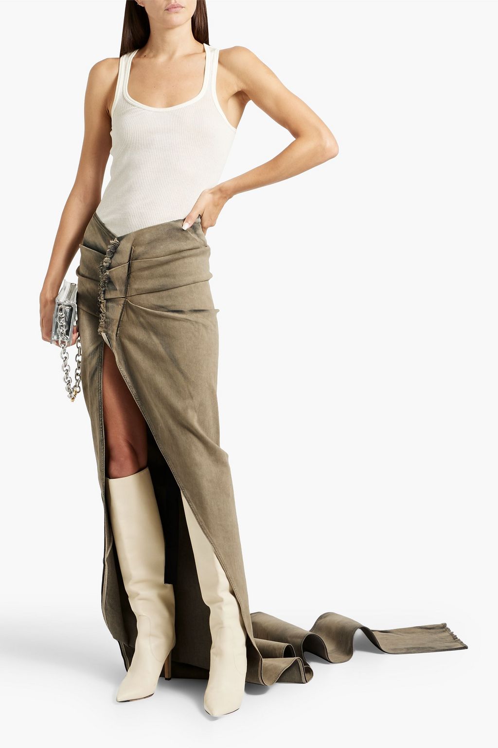 DRKSHDW BY RICK OWENS Pleated denim maxi skirt