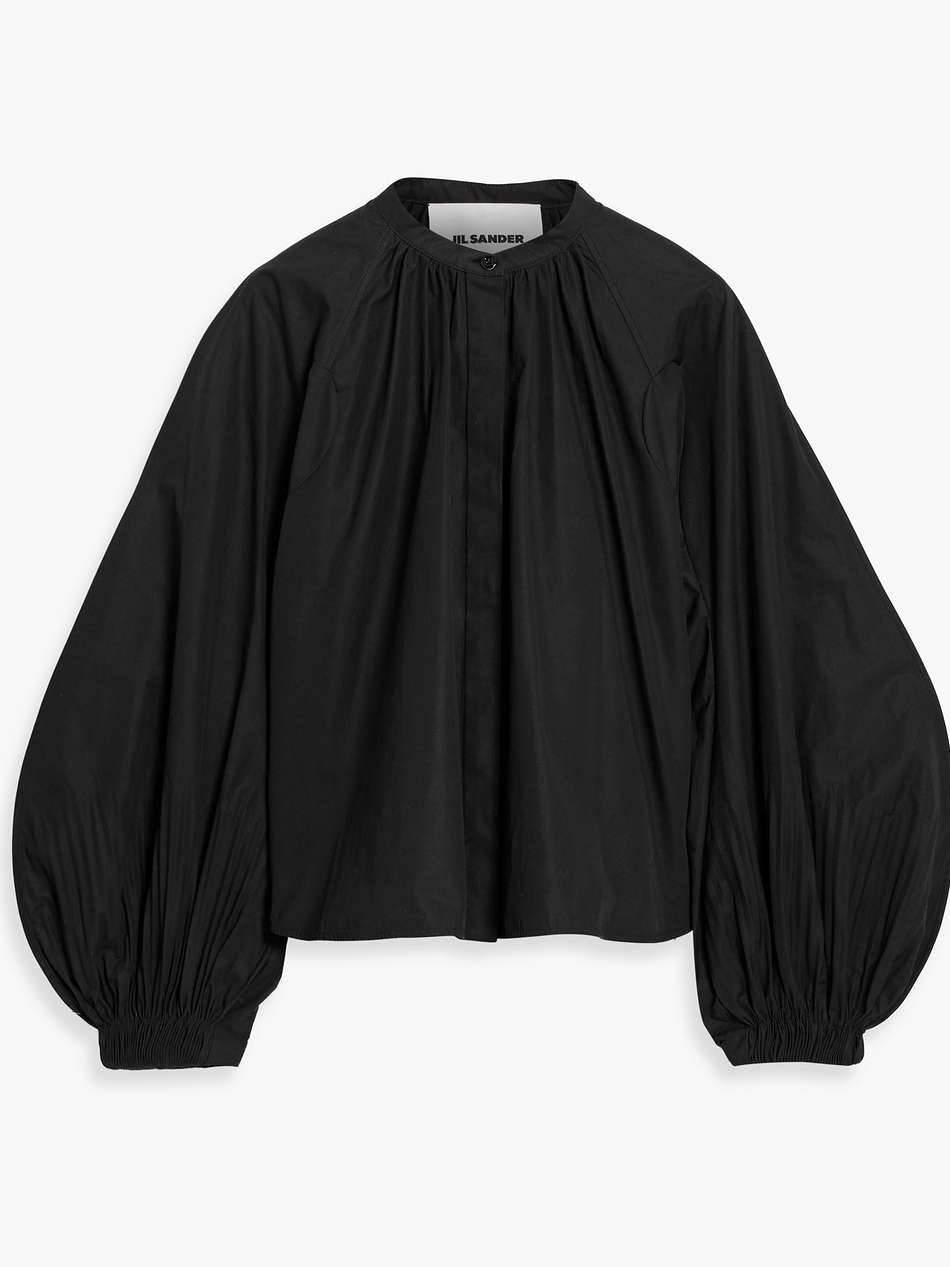pleated cotton-poplin blouse