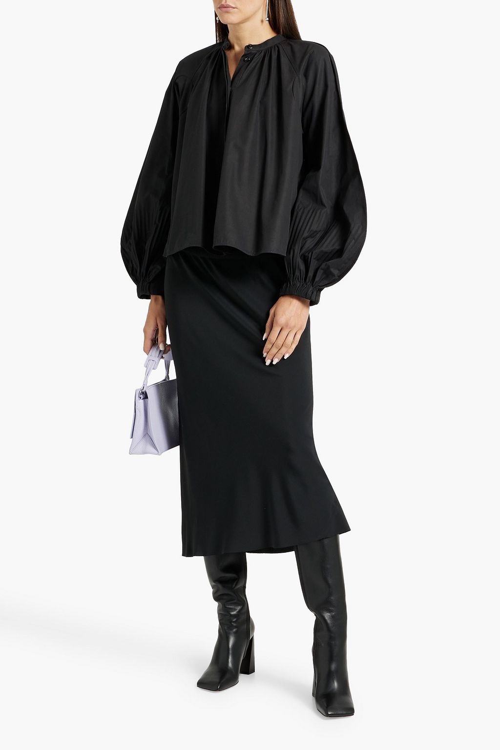 JIL SANDER Pleated cotton-poplin blouse