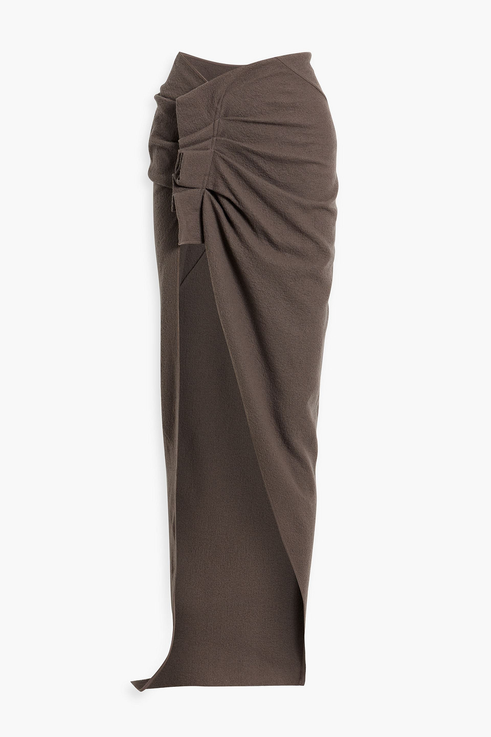 Rick Owens Ruched Bouclé-wool Maxi Skirt In Taupe