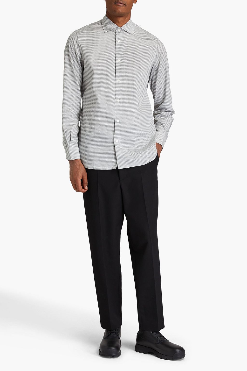 EMPORIO ARMANI Printed cotton and Lyocell-blend poplin shirt