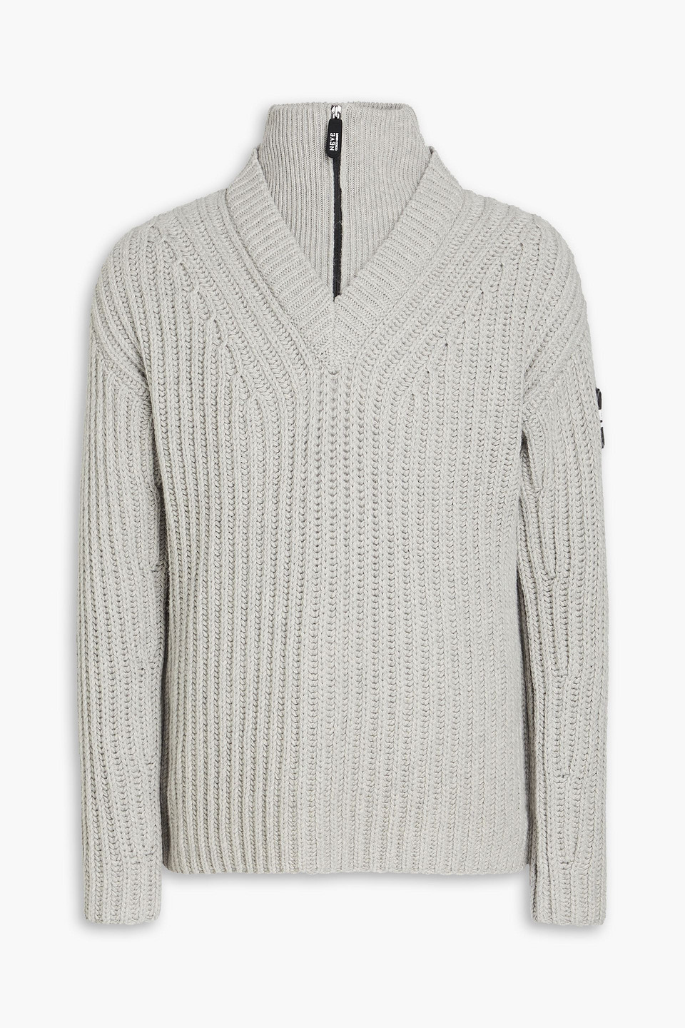 Giorgio Armani Ribbed Alpaca And Wool-blend Half-zip Jumper In Light Grey