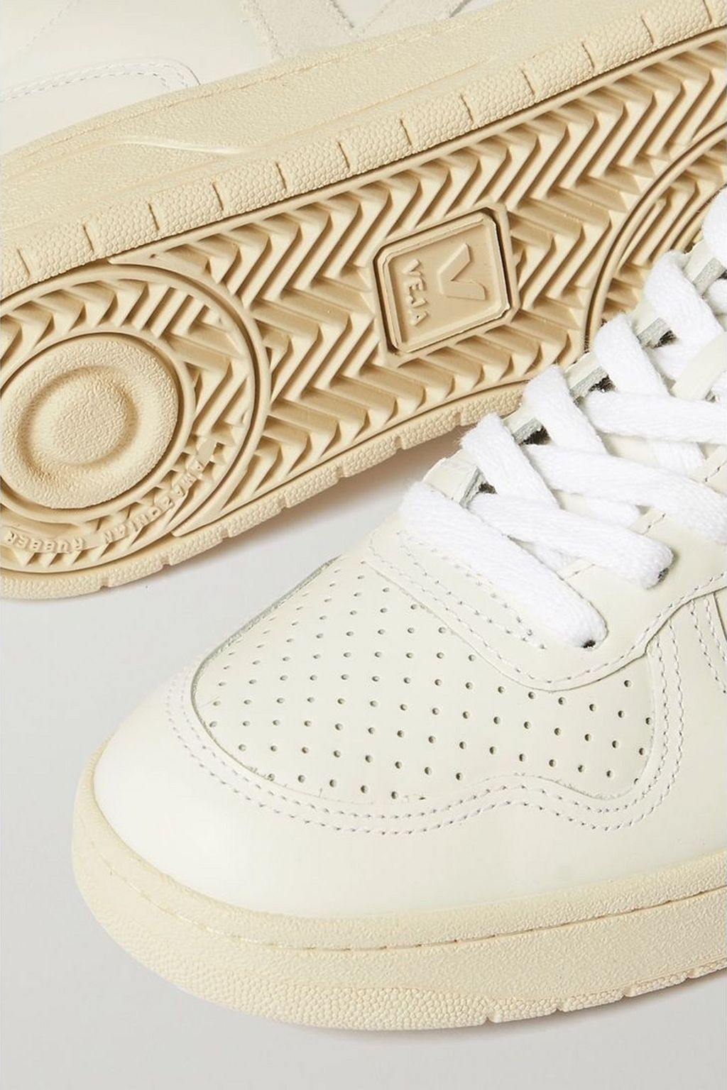 VEJA V-15 suede-trimmed perforated leather high-top sneakers