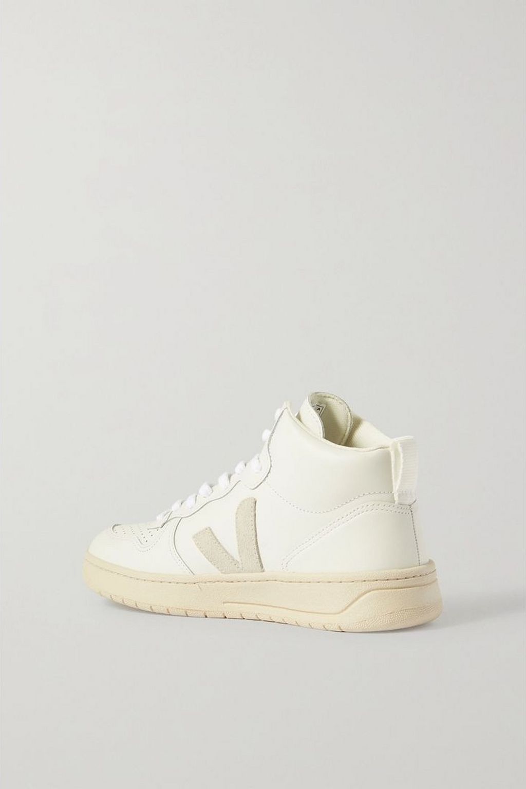 VEJA V-15 suede-trimmed perforated leather high-top sneakers