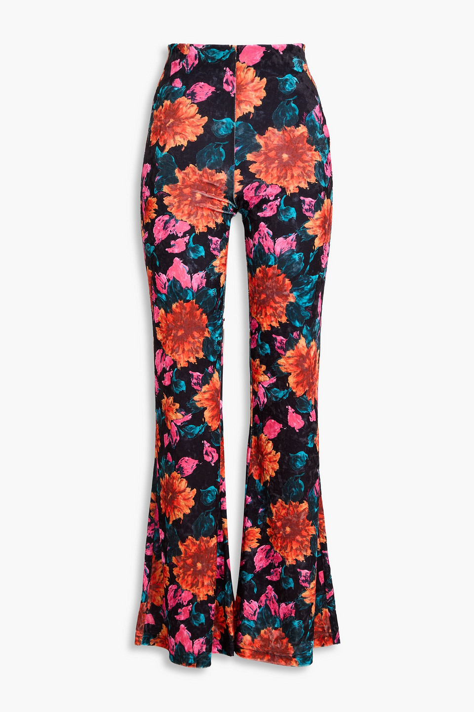 Rotate Birger Christensen Floral Velvet Flared Trousers In Orange