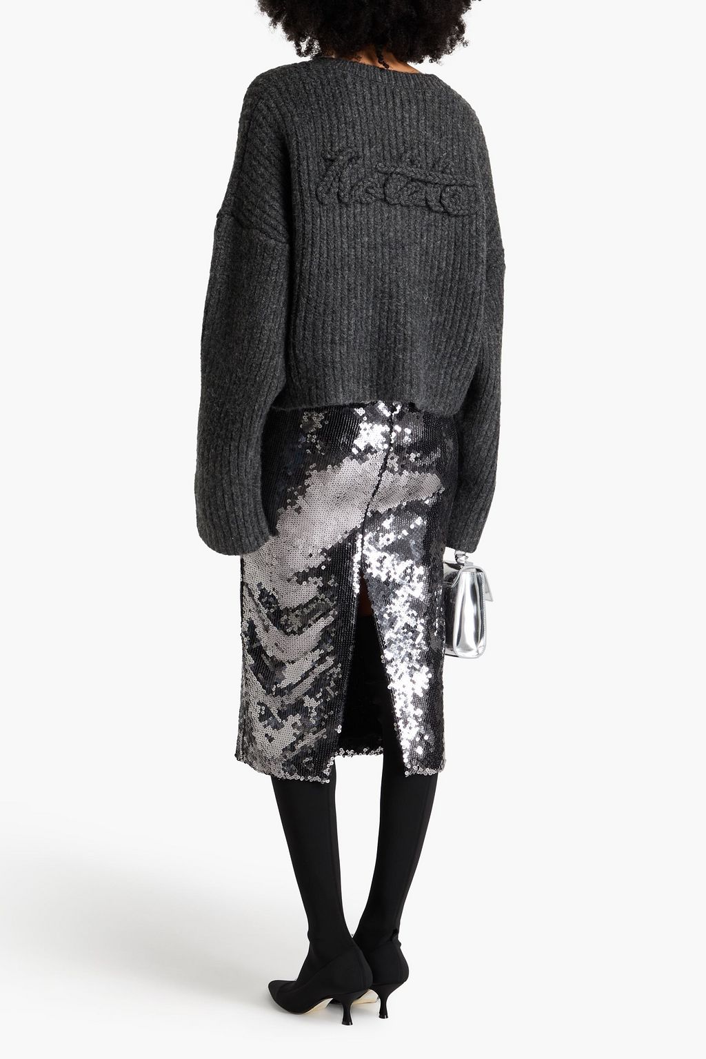 ROTATE BIRGER CHRISTENSEN كنزة رياضية من نسيج محبوك بحبكة مضلّعة ومزينة برقعة زخرفية