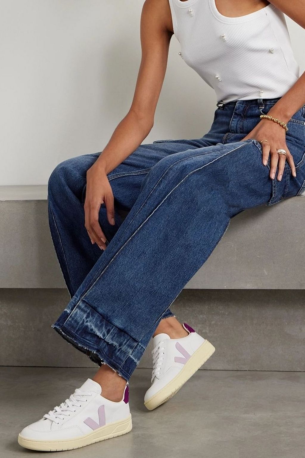 VEJA V-12 suede-trimmed leather sneakers
