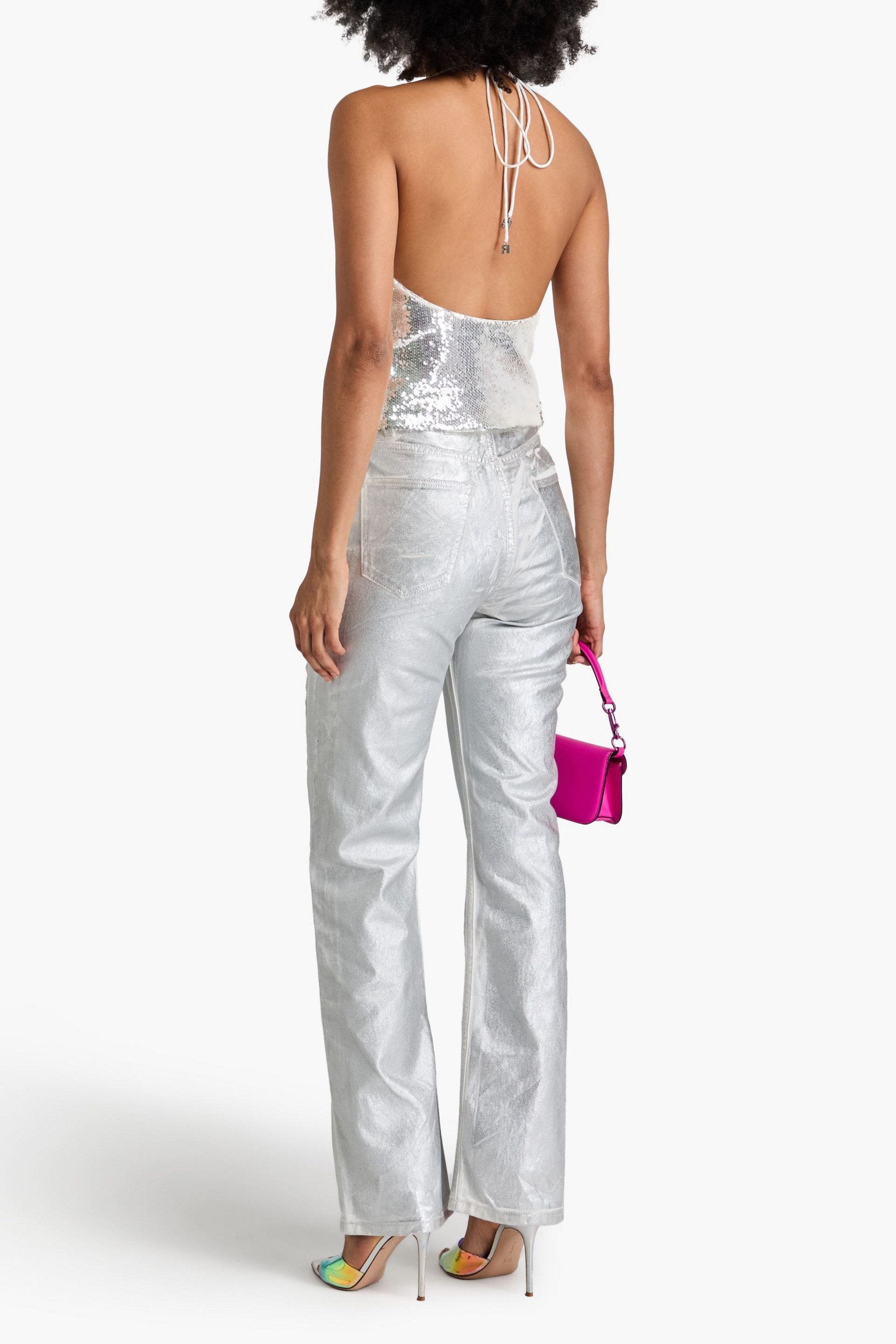 ROTATE Birger Christensen Metallic coated high-rise straight-leg jeans thumbnail
